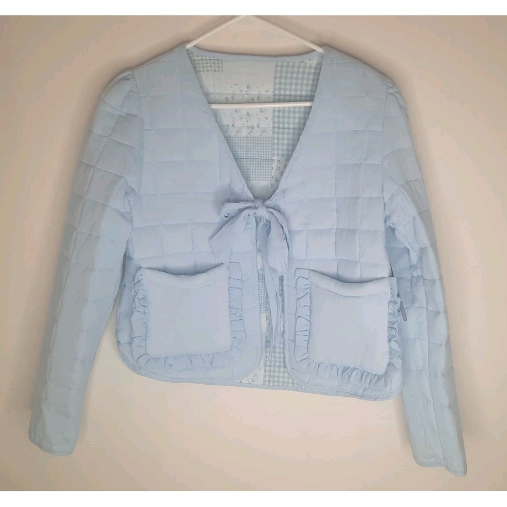 New Patchwork Quilted Reversible Blue Jacket Size… - image 6
